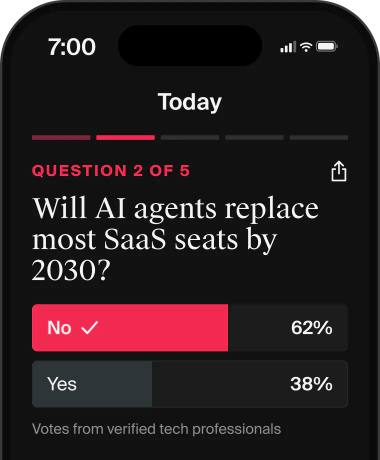 Polls app asking whether AI agents will replace most SaaS seats by 2030