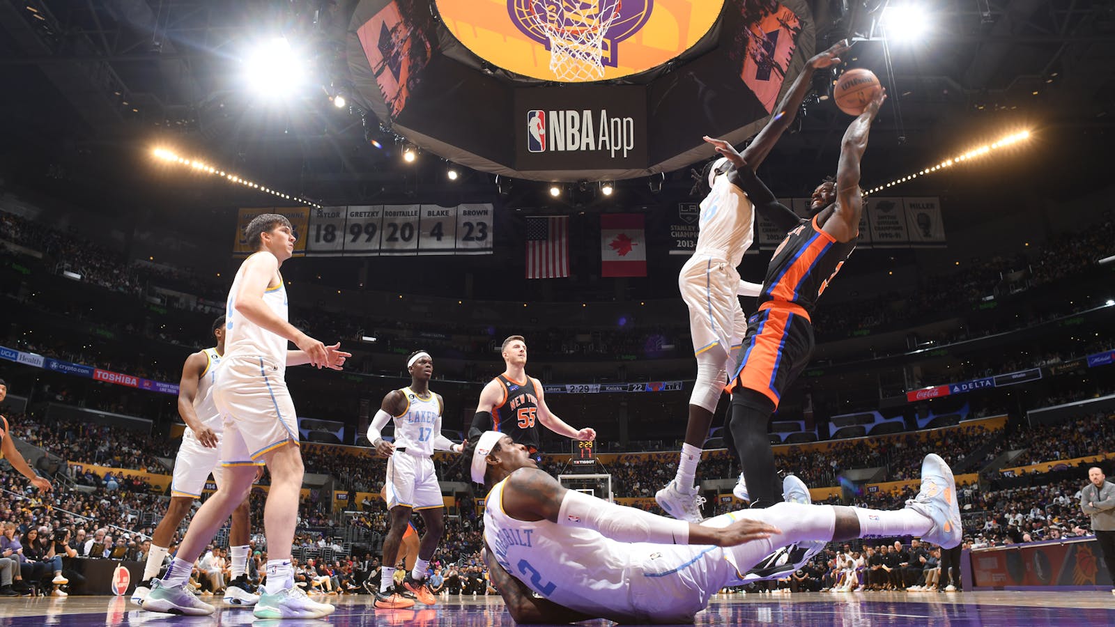 A recent New York Knicks/Los Angeles Lakers game. Photo by Adam Pantozzi/NBAE via Getty Images.