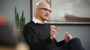 Satya Nadella, chief executive officer of Microsoft, speaks during an interview in Redmond, Washington, on Wednesday, March 15, 2023. Photo by Bloomberg.