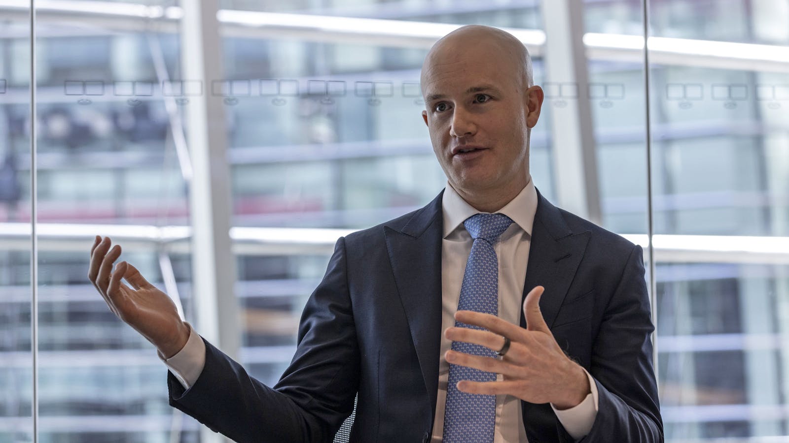 Brian Armstrong, chairman and chief executive officer of Coinbase Global Inc., during an interview in New York, US, on Wednesday, March 1, 2023. Photo by Bloomberg.