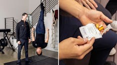 Left: Fount CEO Andrew Herr and chief technology officer Clayton Kim (that’s the fellow hanging upside-down) pose in Kim’s Marina Del Rey, Calif. apartment, which also acts as an acrobatics gym and the startup’s office. Right: A sample Fount morning supplement pack. The company has hundreds of clients, most of whom work in tech, finance and entertainment. Photography by Christopher Brown.