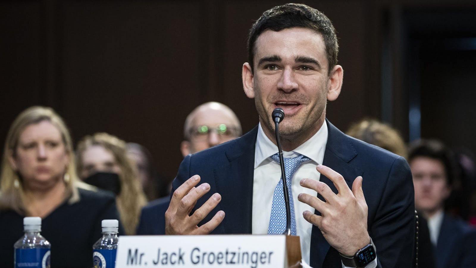SeatGeek CEO Jack Groetzinger speaks to Senators during a hearing that revolved around rival Ticketmaster's competitive practices earlier this year. Photo by Bloomberg.