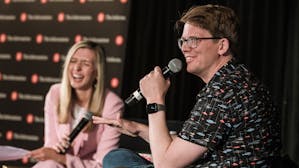 Kaya Yurieff of The Information and YouTube creator Hank Green. Photo: Erin Beach for The Information.