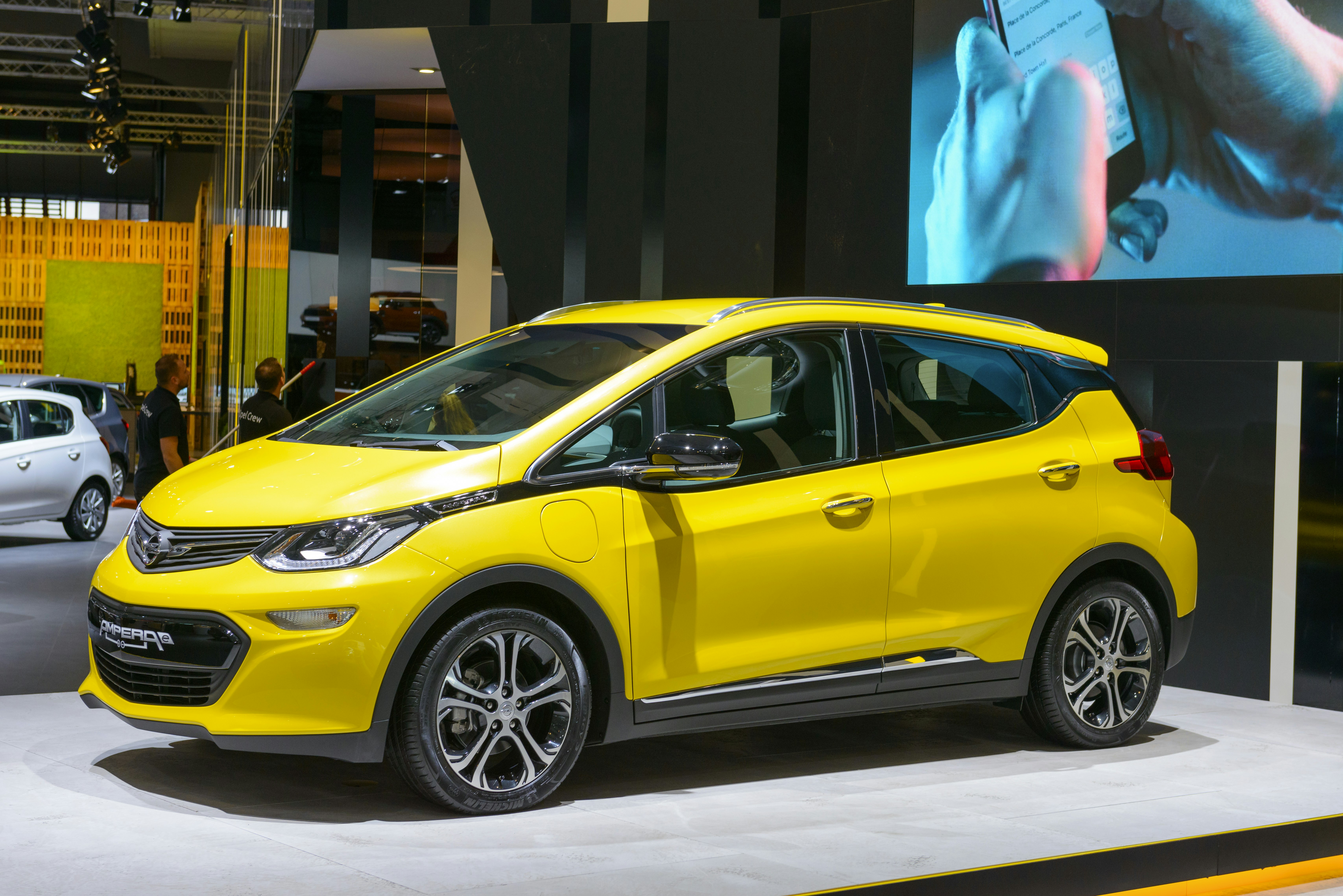 The 2017 debut Chevy Bolt at the Brussels Expo. In Europe, the EV is called  the Opel Ampera. Photo: Sjoerd van der Wal/Getty 