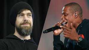 Jack Dorsey, CEO of Block, and Jay-Z, former owner of Tidal. Photos by Bloomberg and Shutterstock.