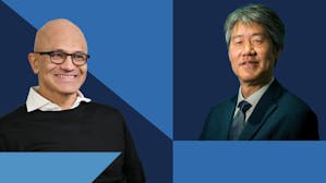 Microsoft's Satya Nadella, left, and Peter Lee. Photo by Bloomberg, Microsoft