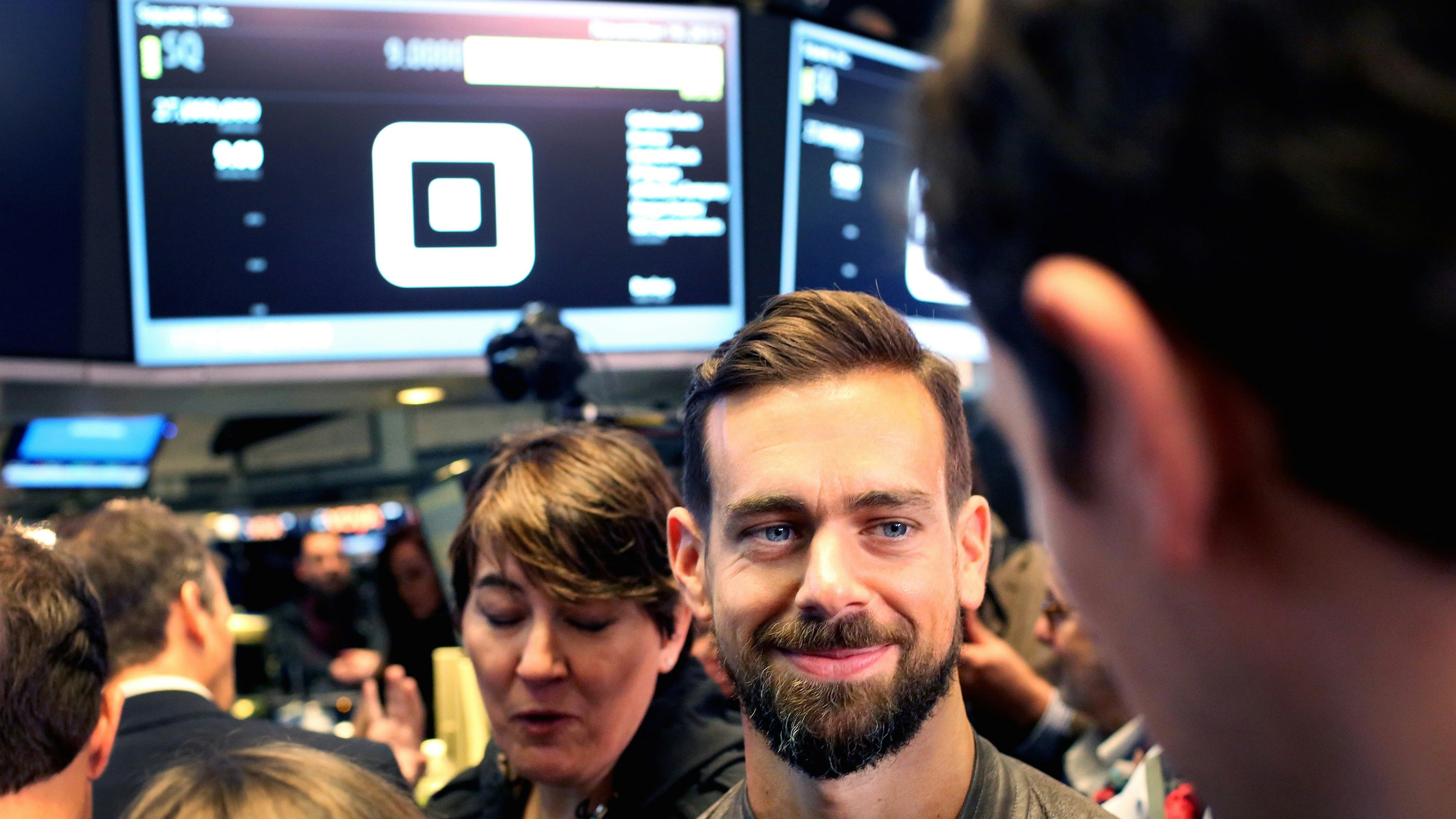 Square CEO  Jack Dorsey at the New York Stock Exchange for Square's opening day on the stockmarket. Photo by Bloomberg.