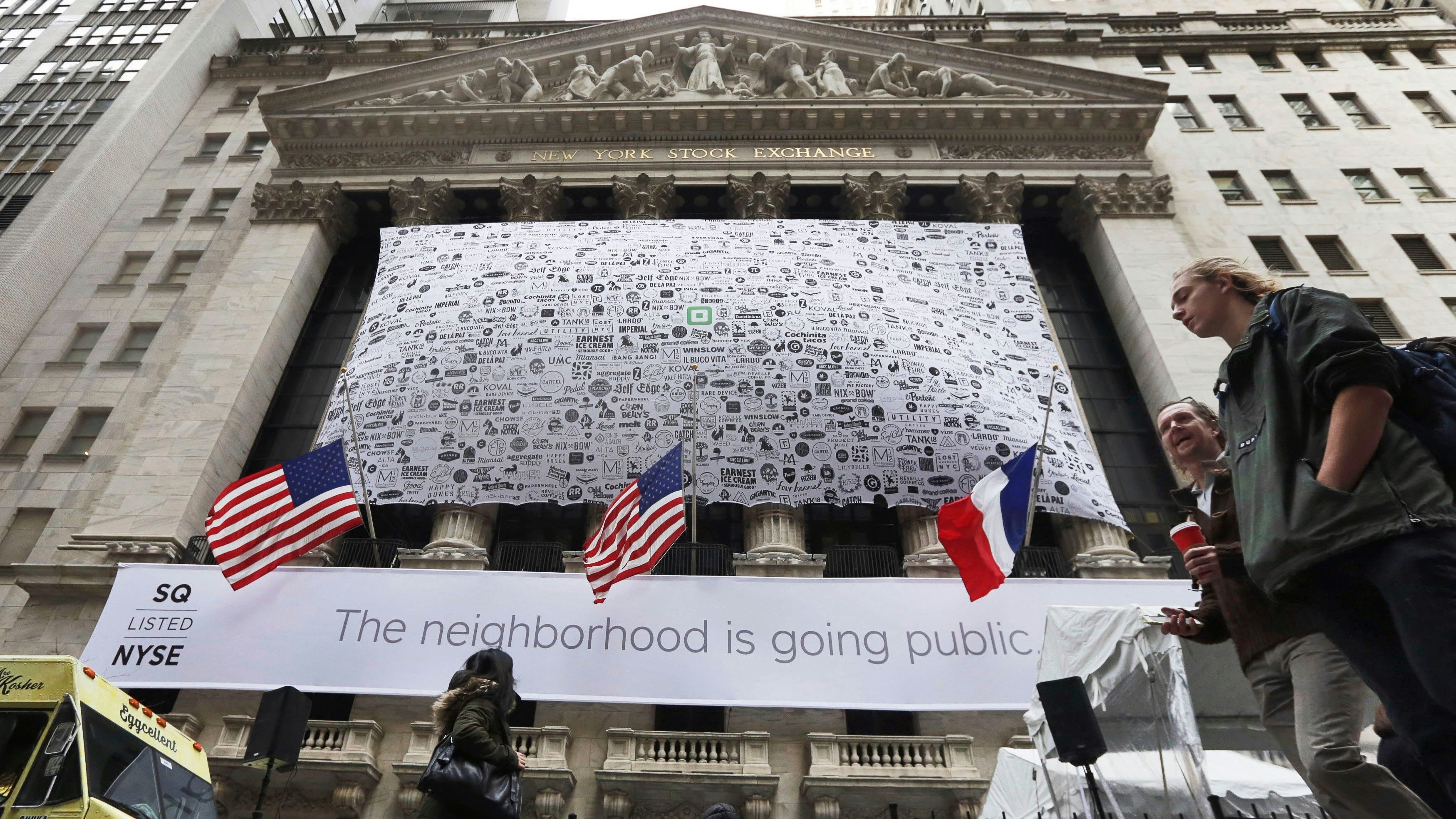 Square's opening trading day on the New York Stock Exchange. Photo by AP.