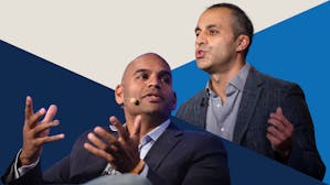 Naveen Rao (left), CEO of MosaicML, and Ali Ghodsi (right), CEO of DataBricks. Photos by Getty.