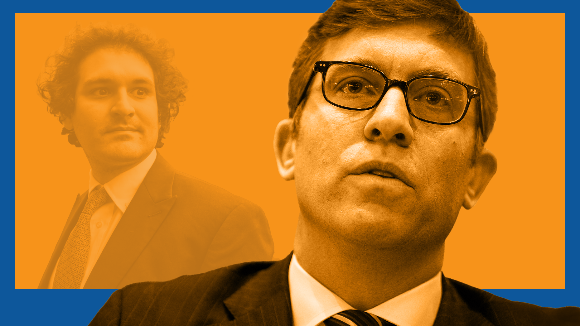 Foreground: CoinFund president Chris Perkins. Background: Sam Bankman-Fried. Photos by Getty.