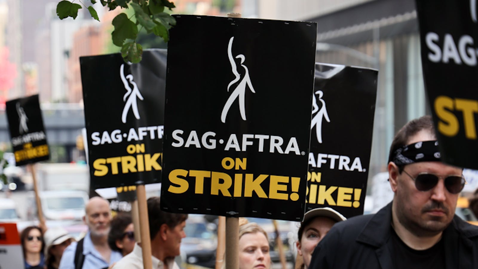 SAG-AFTRA members and supporters protest on July 18 in New York City. Photo by Getty.