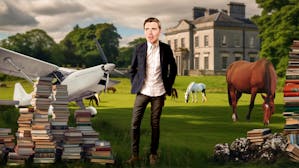 Stripe president and co-founder John Collison, as imagined in front of his Abbey Leix estate in the Irish midlands. Photo-illustration by Clark Miller