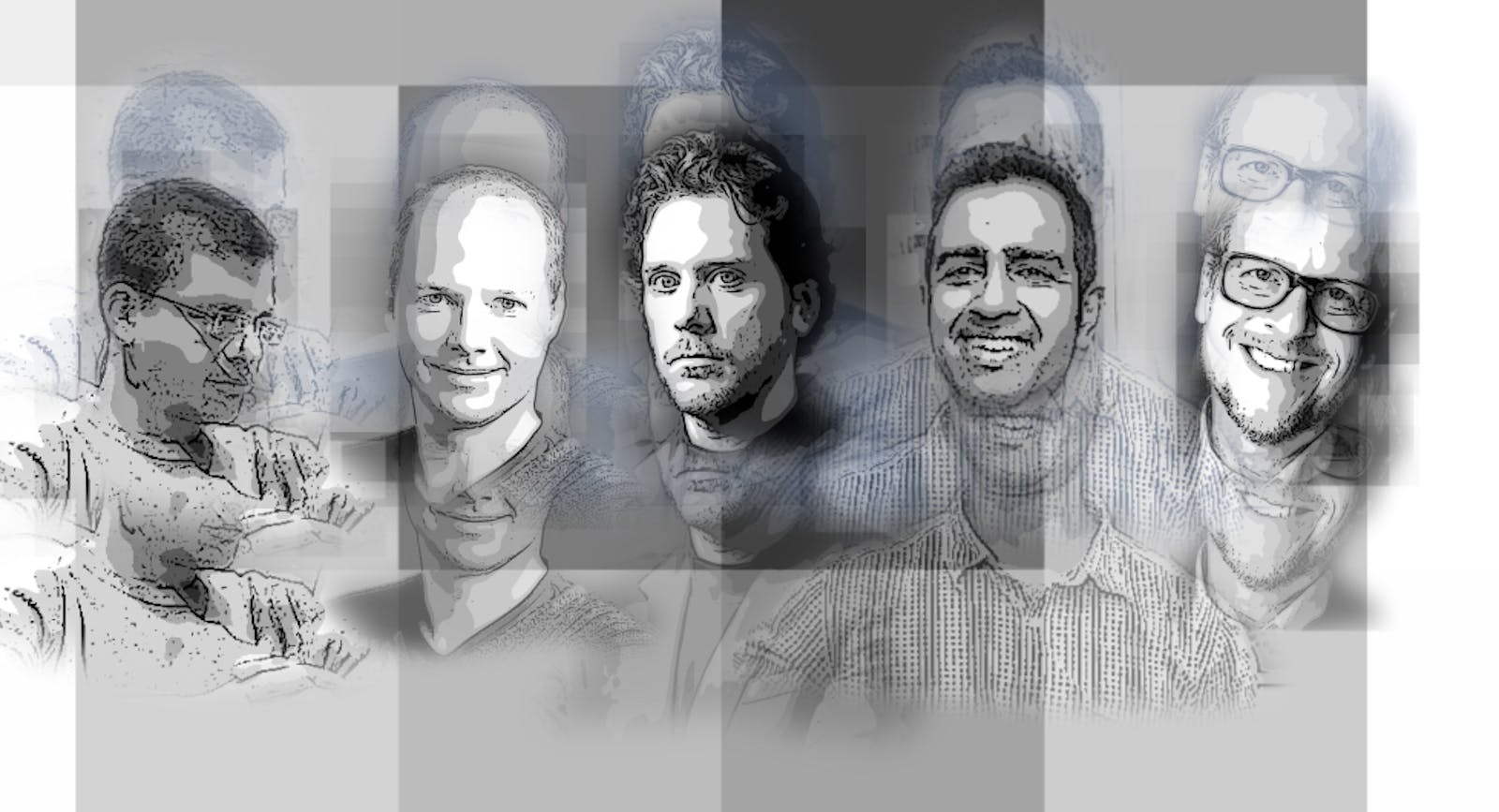 Max Levchin, Sebastian Thrun, Howard Lerman, Amol Sarva and Tony Conrad. Art: Matt Vascellaro
