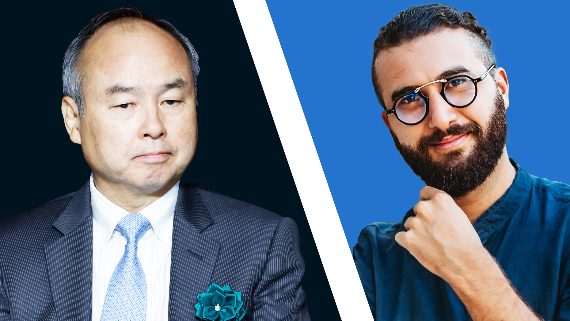 SoftBank CEO Masayoshi Son, IRL co-founder Abraham Shafi. Photos by Getty and IRL