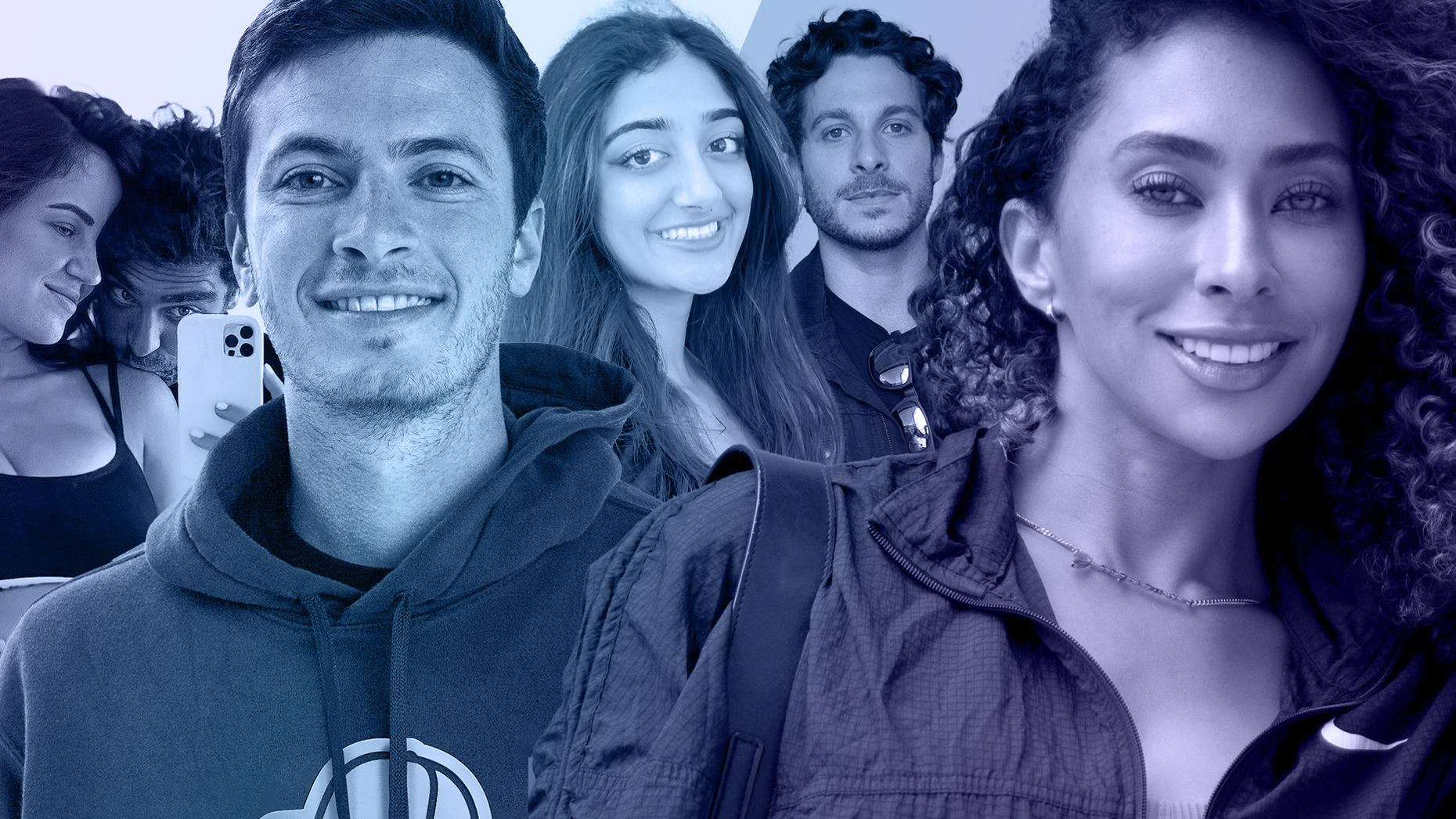 From left to right: Creators Katerina and Yinon Horowitz, Jack Settleman, Komal Nambiar, Ross Pomerantz and Raven Ross. Art by Clark Miller