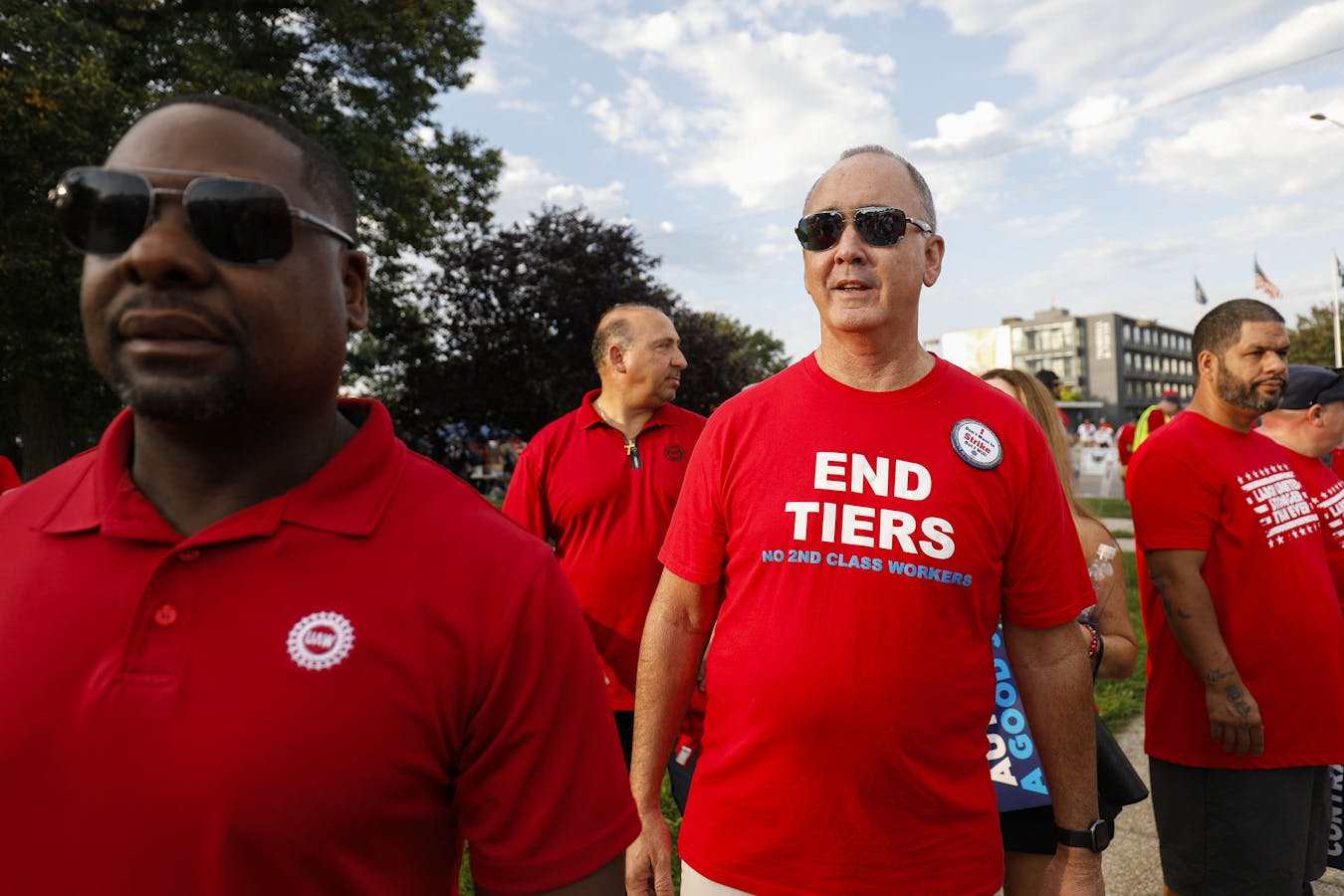 UAW Shawn Fain threatens to strike Thursday at midnight if there is no contract. Photo: Bill Pugliano/Getty