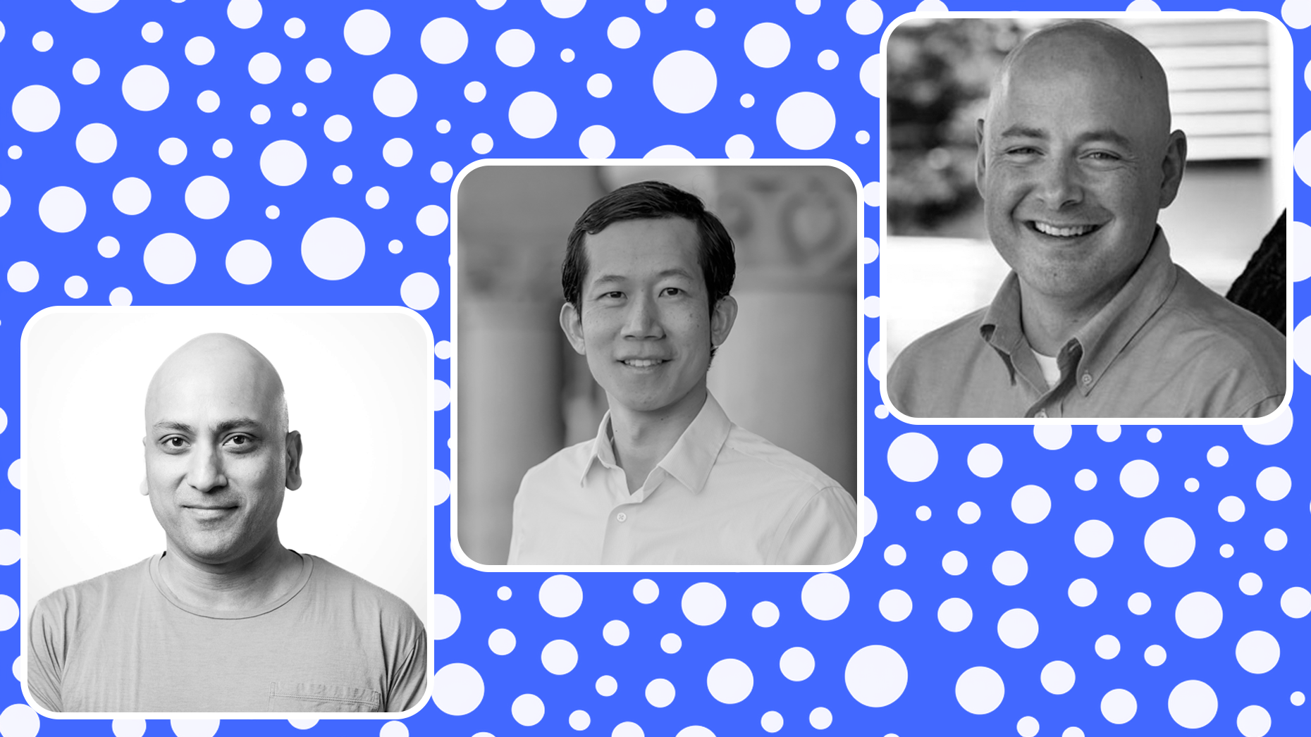 From left to right: Vipul Ved Prakash, Percy Liang and Chris Ré. Photos via Stanford University and SambaNova Systems.