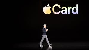 Tim Cook introduces Apple Card during a launch event at Apple headquarters on March 25, 2019. Photo via Getty.