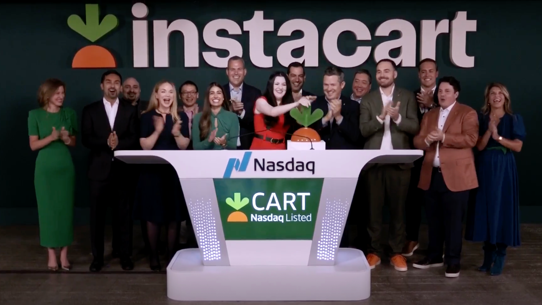 Instacart CEO Fidji Simo rings the Nasdaq opening bell on Sept. 19. Photo via Nasdaq.