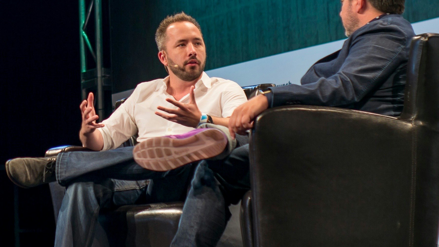 Dropbox CEO Drew  Houston, left. Photo by Bloomberg.