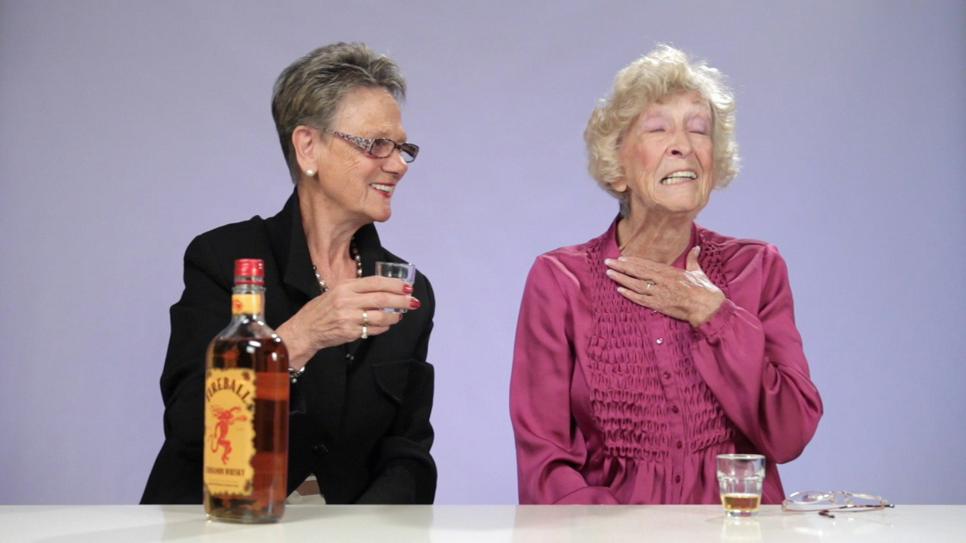 An image from Obsev's video “Watch These Adorable Grandmas Try Fireball Whiskey for the First Time.” Photo by Obsev.