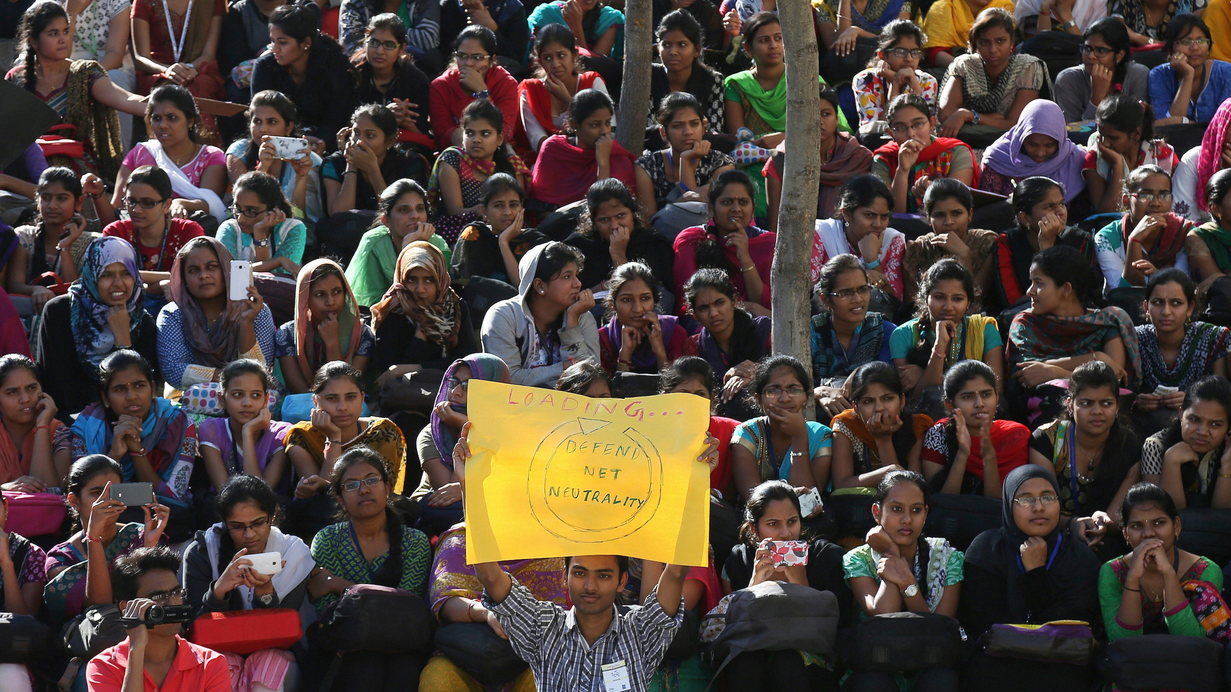 Students in Hyderabad protesting Free Basics on Dec. 29. Photo by AP.
