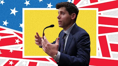 OpenAI CEO Sam Altman. Photo via Getty. Art by Shane Burke.