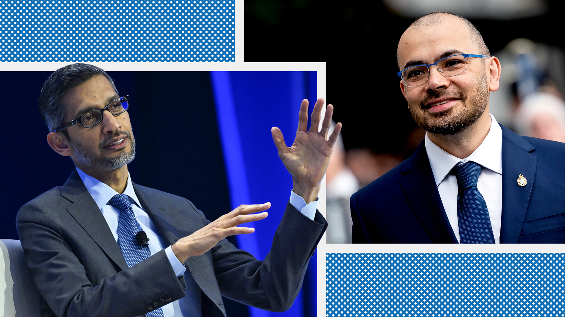 Alphabet CEO Sundar Pichai (left) and DeepMind CEO Demis Hassabis. Photos via Getty.