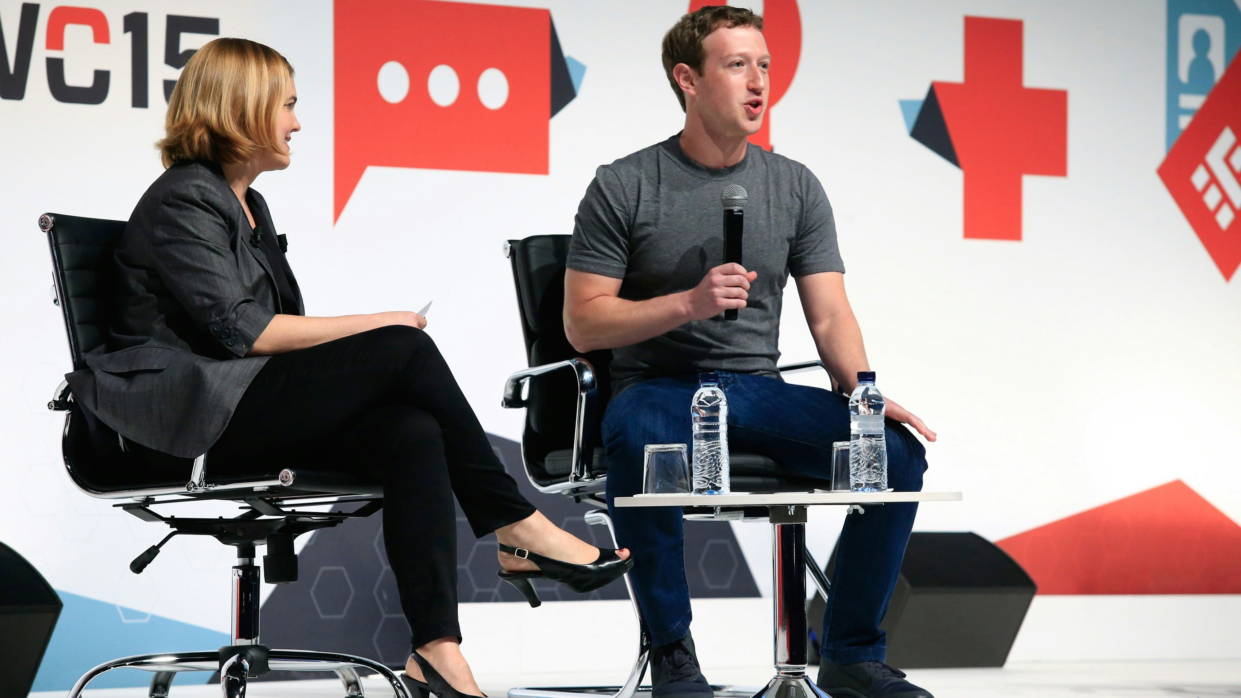 Mark Zuckerberg at last year's Mobile World Congress. Photo by Bloomberg.