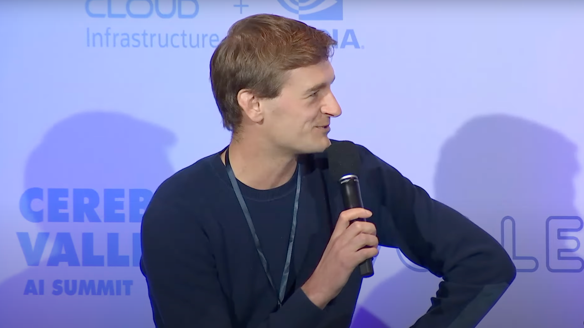 Miles Grimshaw at Cerebral Valley AI Summit in 2023. Photo via YouTube/Newcomer.