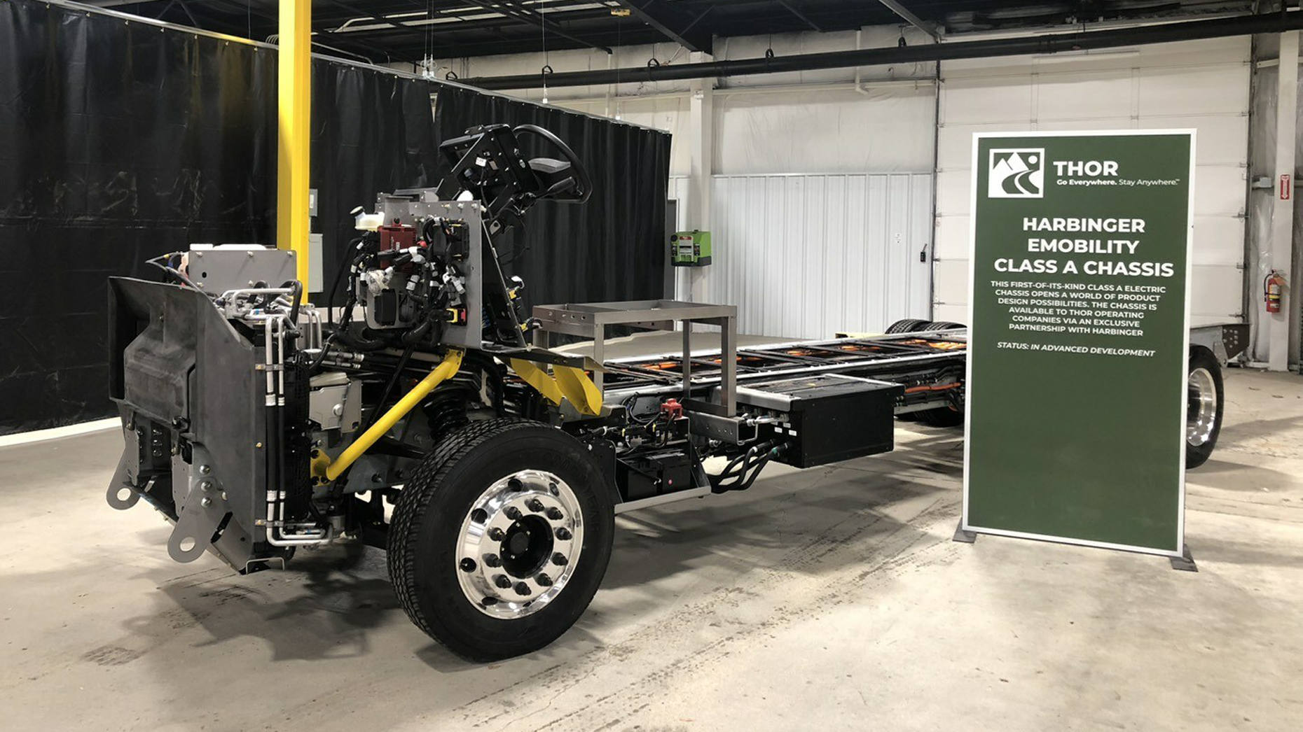 Harbinger's first commercial electric chassis for RV maker Thor Industries. Photo via Harbinger/PR NewsWire.