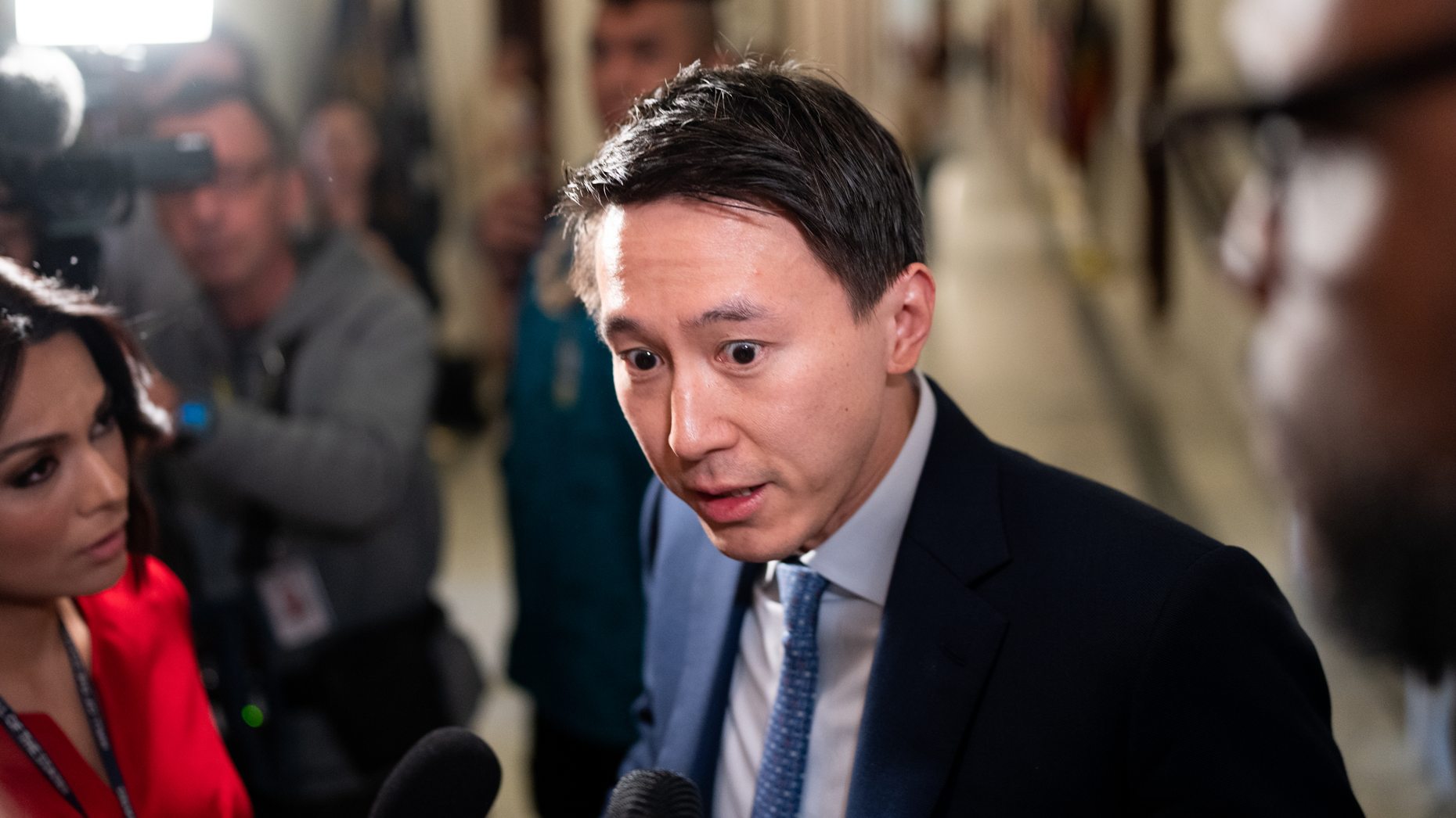 Shou Zi Chew, CEO of TikTok, leaves a meeting in Sen. John Fetterman’s office in the Russell Senate Office building on Thursday. Photo by Getty Images.