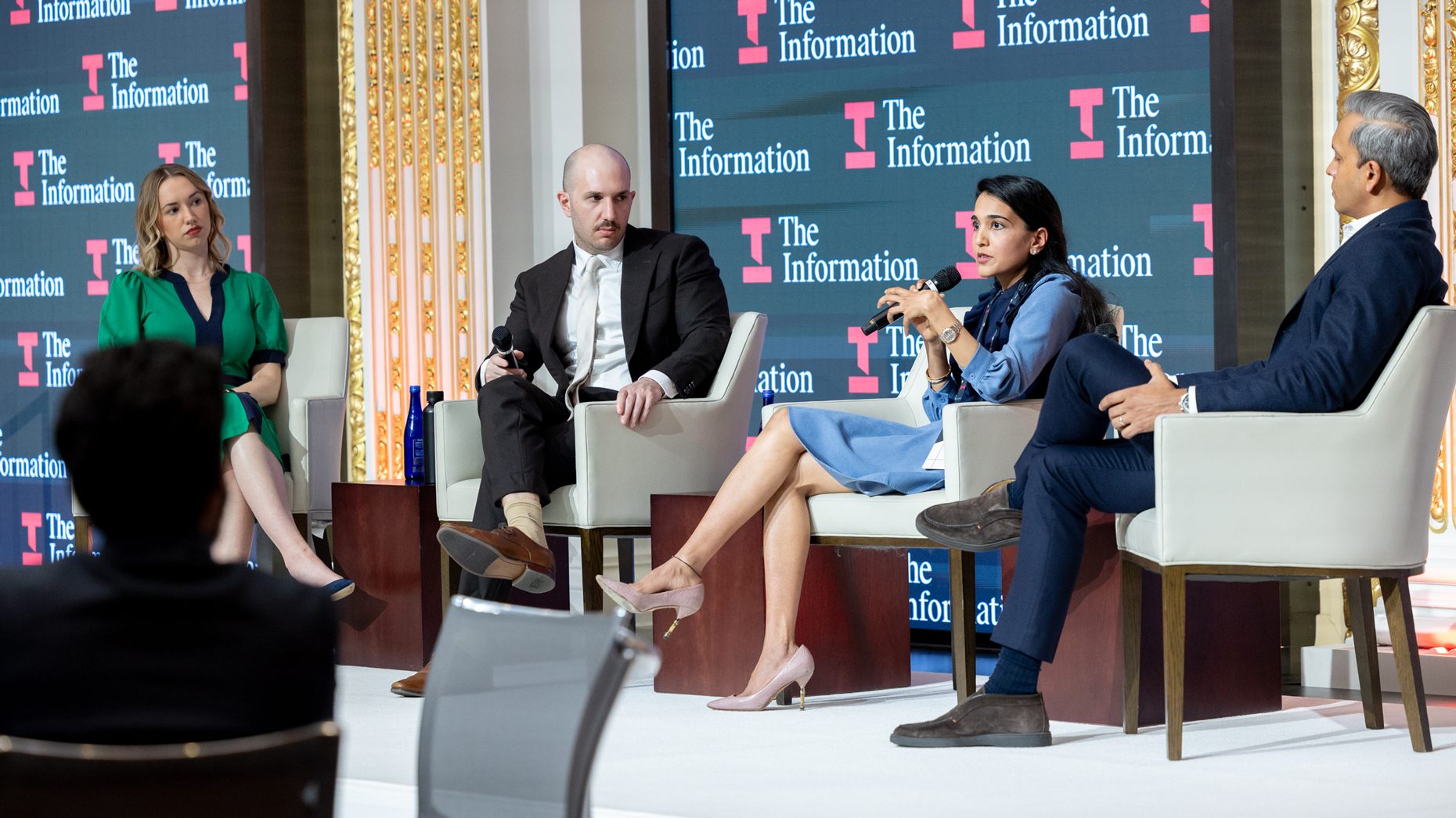 Left to right: The Information's Kate Clark and Cory Weinberg; Akrati Johari, Chief Growth Officer and Head of ZXData at Zanbato; and Gaurav Mathur, founding partner at Pinegrove Capital Partners. Photo by Nicole Pereira.