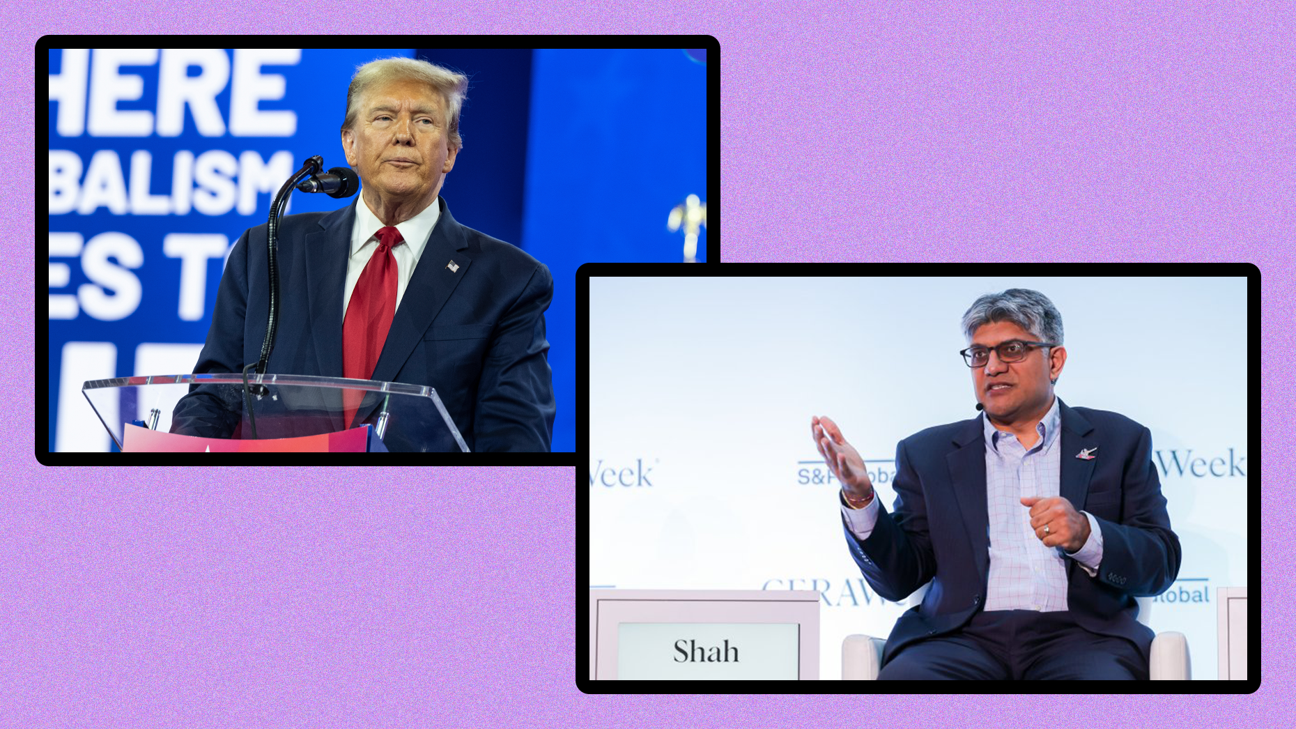 Former President Donald Trump and Jigar Shah, director of the Loan Programs Office in the U.S. Energy Department. Photo: Shutterstock; Energy Department.