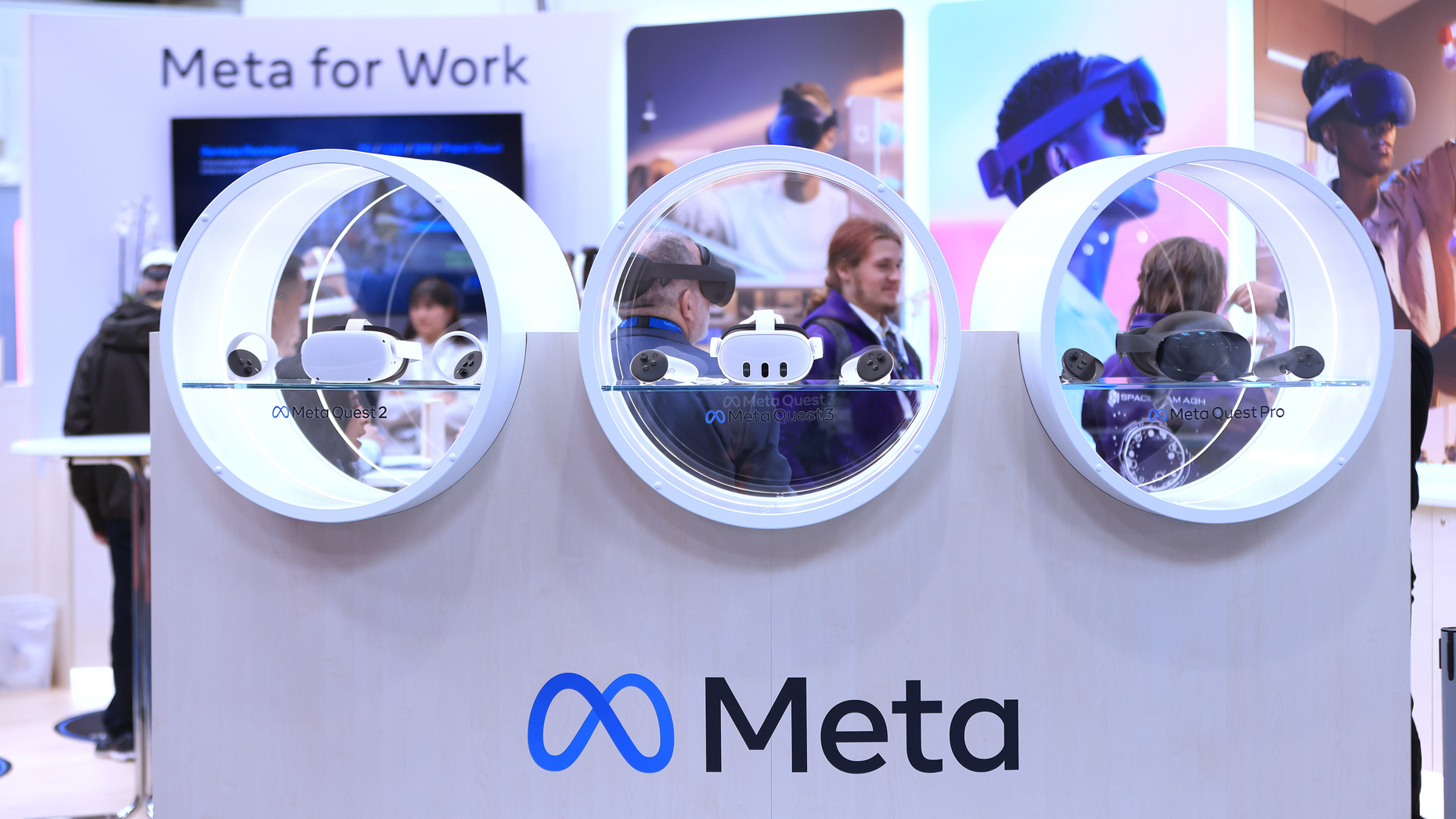 VR headsets at the Meta's booth at a trade fair in Germany. Photo by Krisztian Bocsi/Bloomberg via Getty Images.