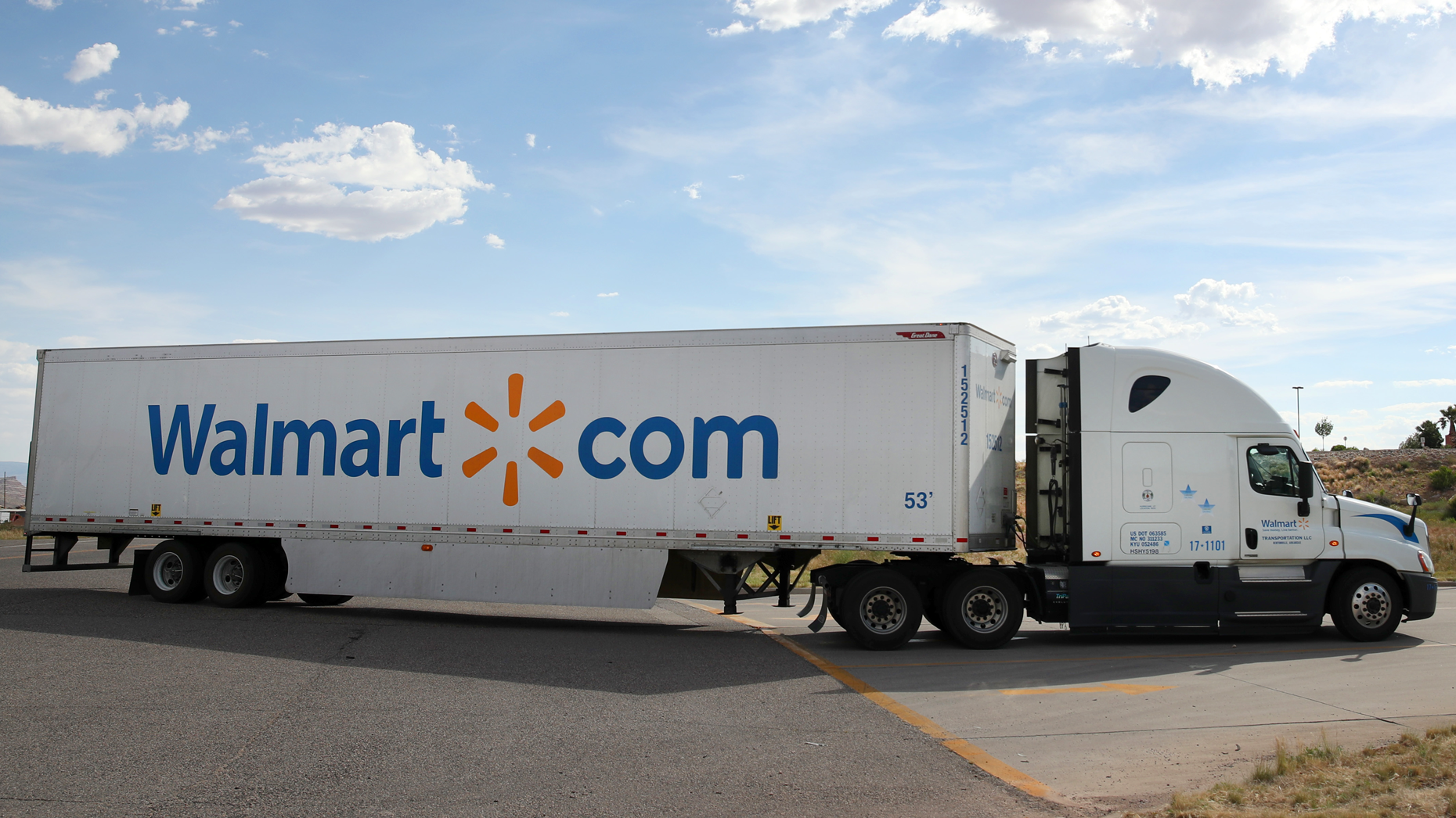 A truck enters a large regional Walmart distribution center in Washington, Utah. Photo by George Frey/Getty Images.