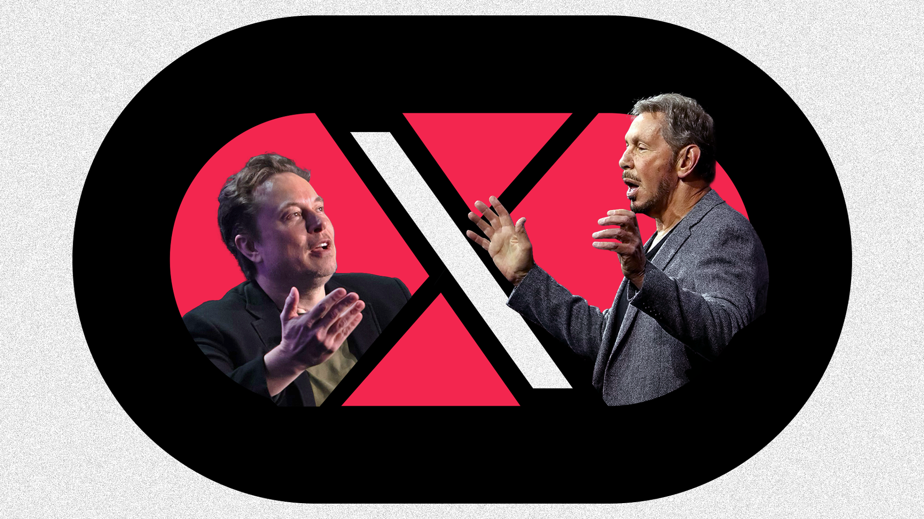 Elon Musk, left, and Larry Ellison. Photos via Getty Images.