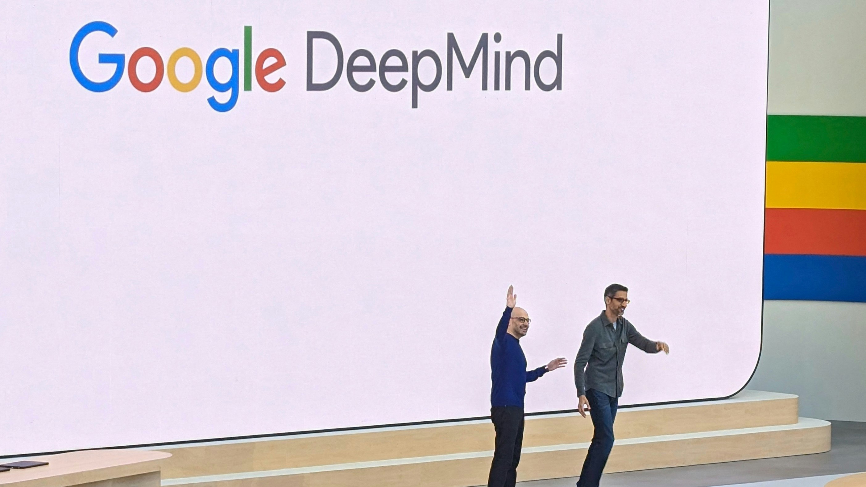 Google AI chief Demis Hassabis, left, and Google CEO Sundar Pichai via Getty