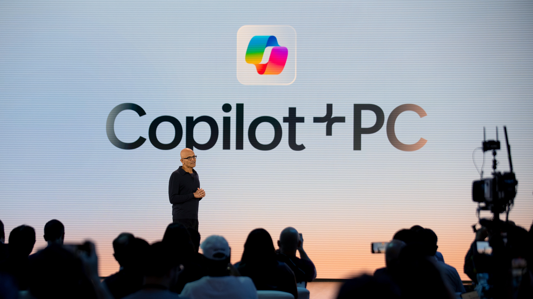 Microsoft CEO Satya Nadella at today's event. Photo by Bloomberg via Getty Images.