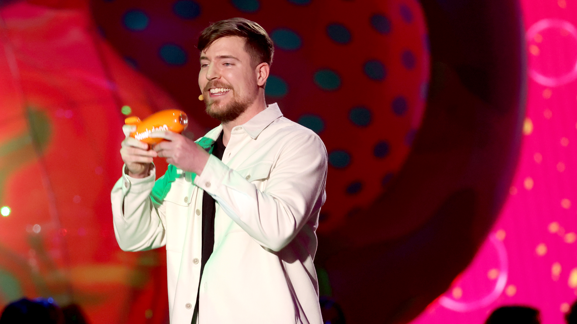 MrBeast winning a Nickelodeon Kids' Choice Award in 2023. Photo by Monica Schipper/Getty Images.
