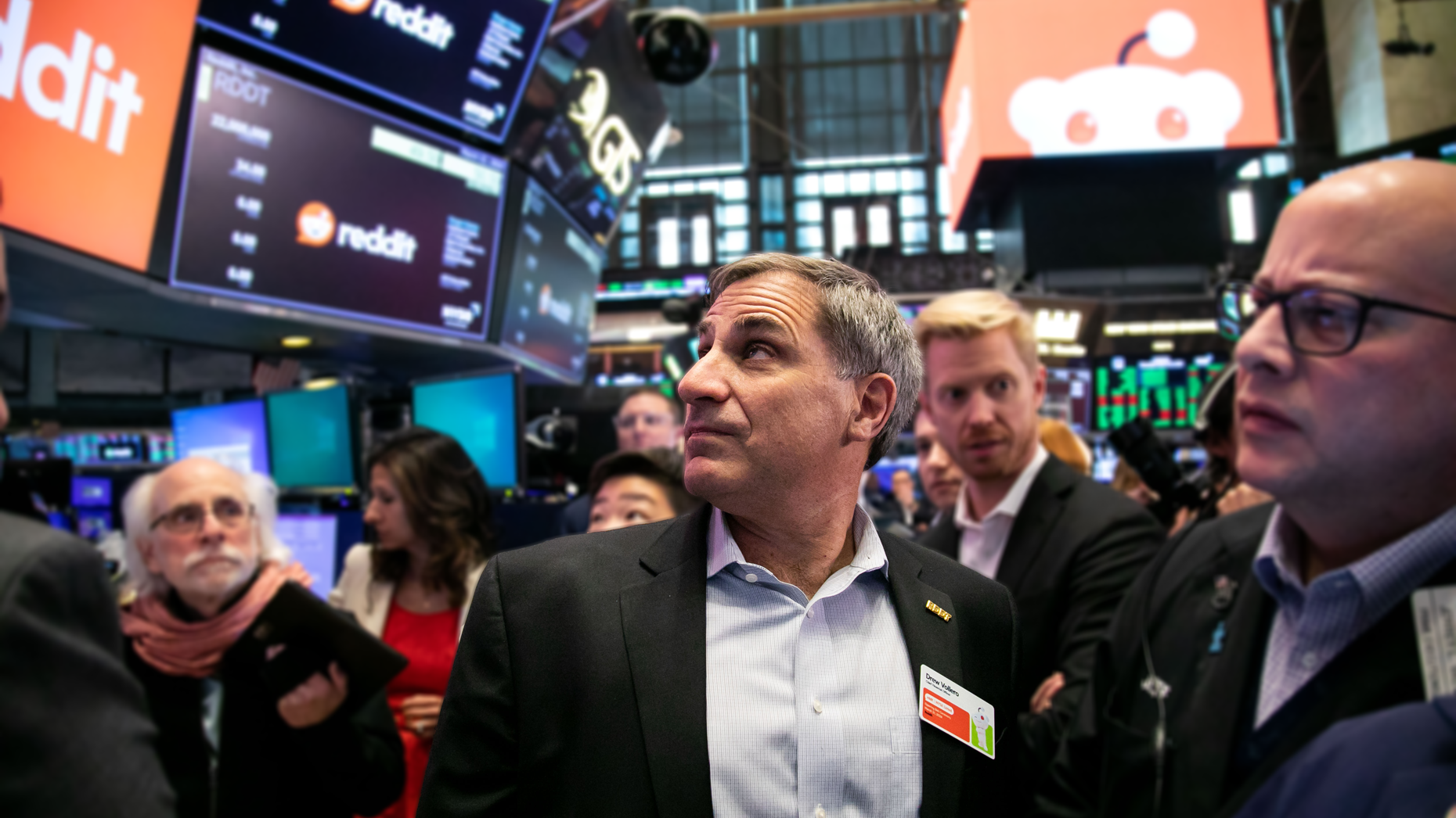Reddit CFO Drew Vallero at the company's New York Stock Exchange debut in March. Photo by Bloomberg via Getty Images.