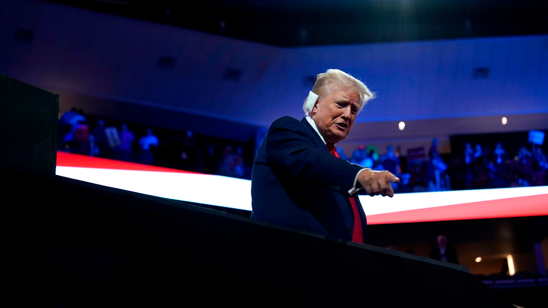 Former president Donald Trump at the Republican National Convention Monday. Photo by Bloomberg via Getty.