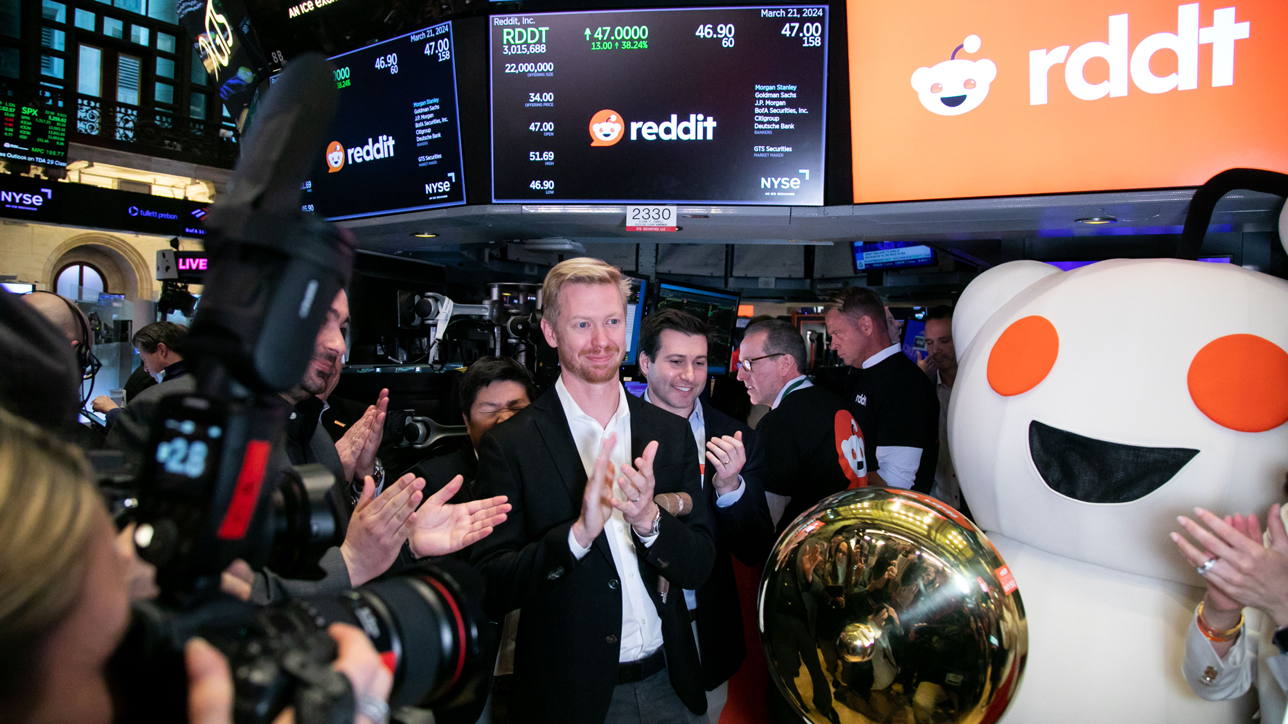 Reddit CEO, Steve Huffman, during the company's IPO at the New York Stock Exchange on March 21. Photo by Bloomberg via Getty.
