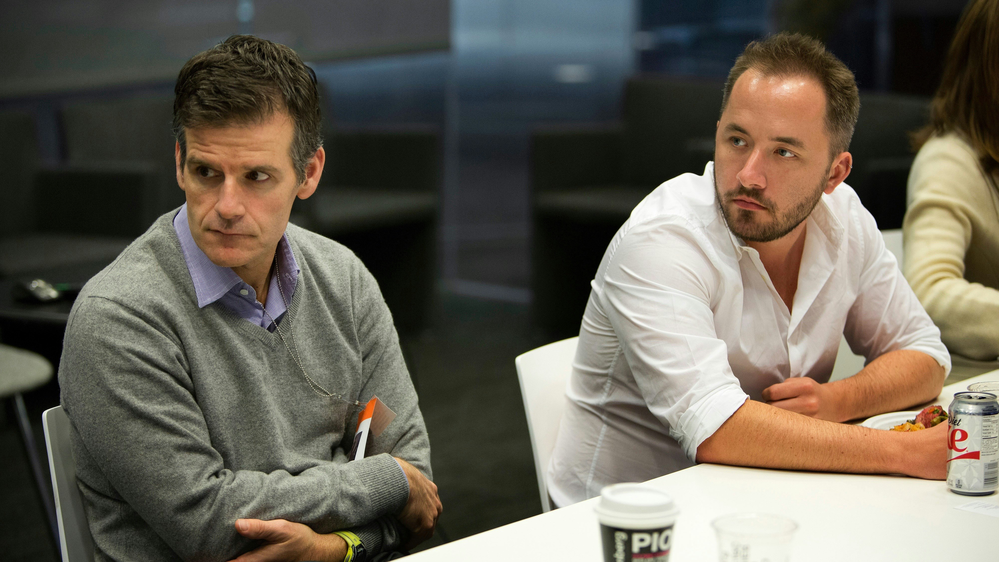 Dennis Woodside, left, and Drew Houston. Photo by Bloomberg.