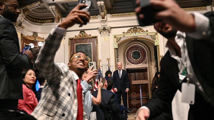President Biden appears at the White House Creator Economy Conference on Wednesday. Photo by Brendan Smialowski/AFP via Getty.