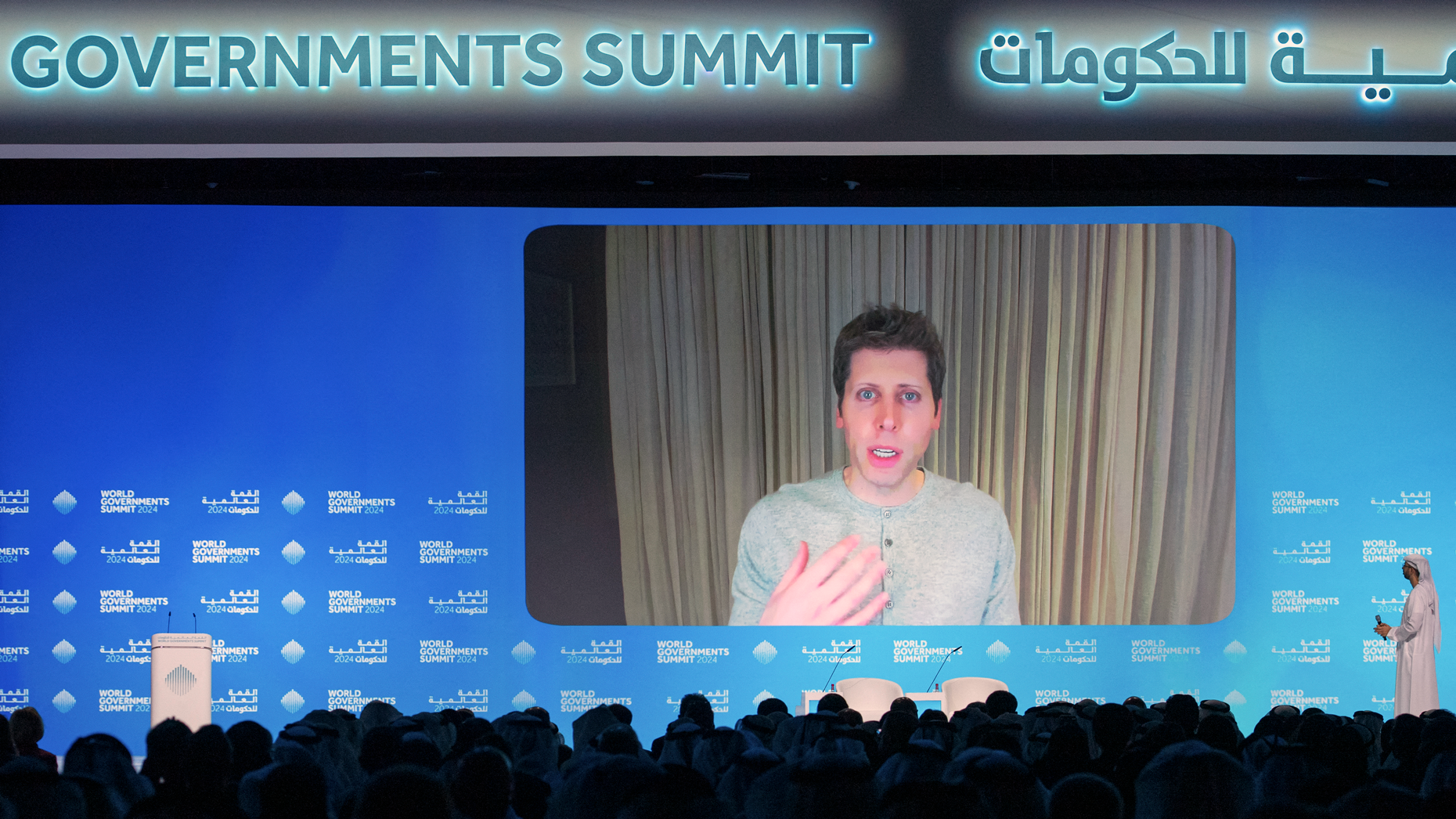 OpenAI CEO, Sam Altman, speaking at the World Governments Summit in Dubai earlier this year. Photo by Ryan Lim/AFP via Getty.