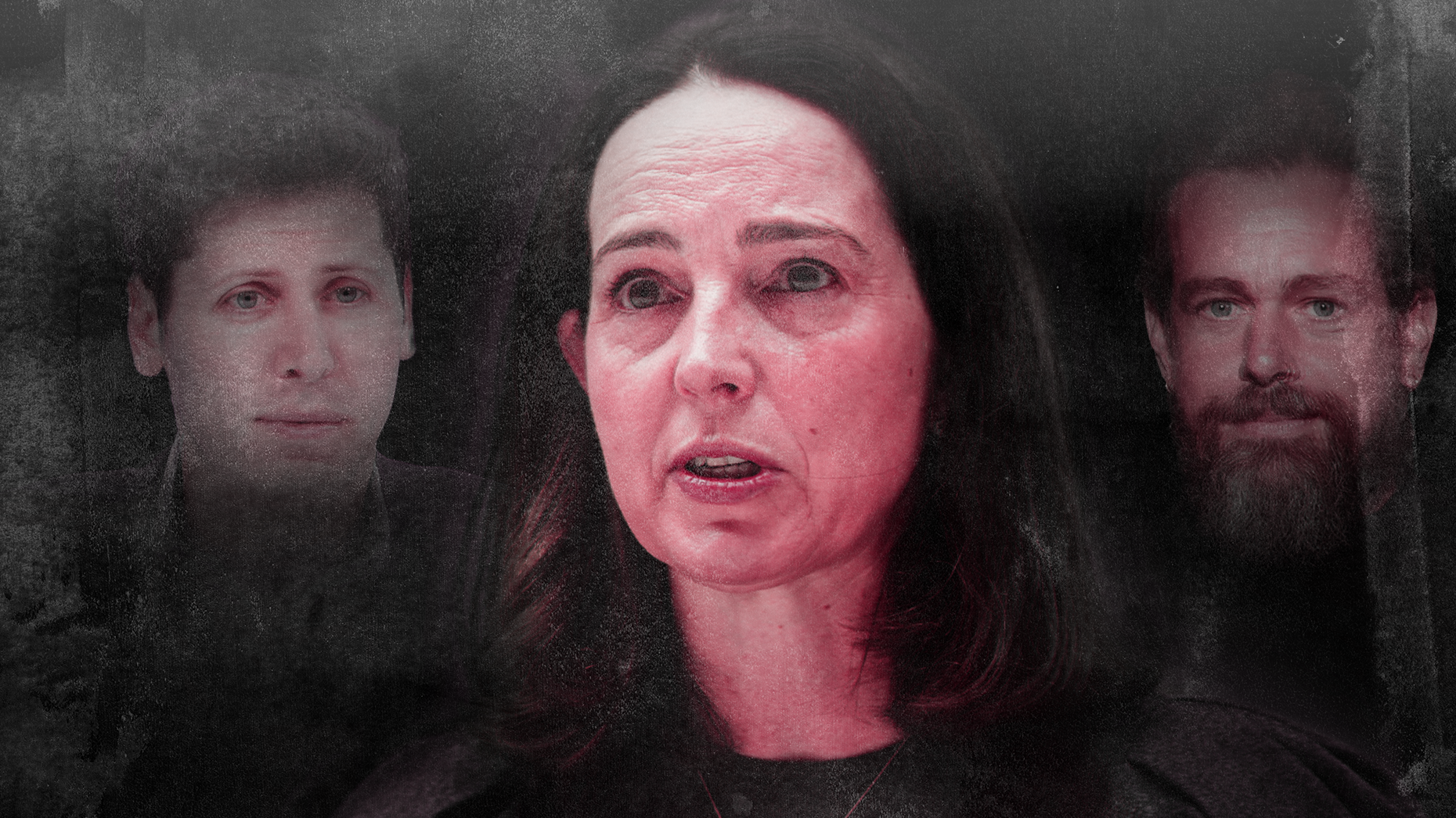 Sam Altman (left), Sarah Friar and Jack Dorsey. Photos by Getty Images
