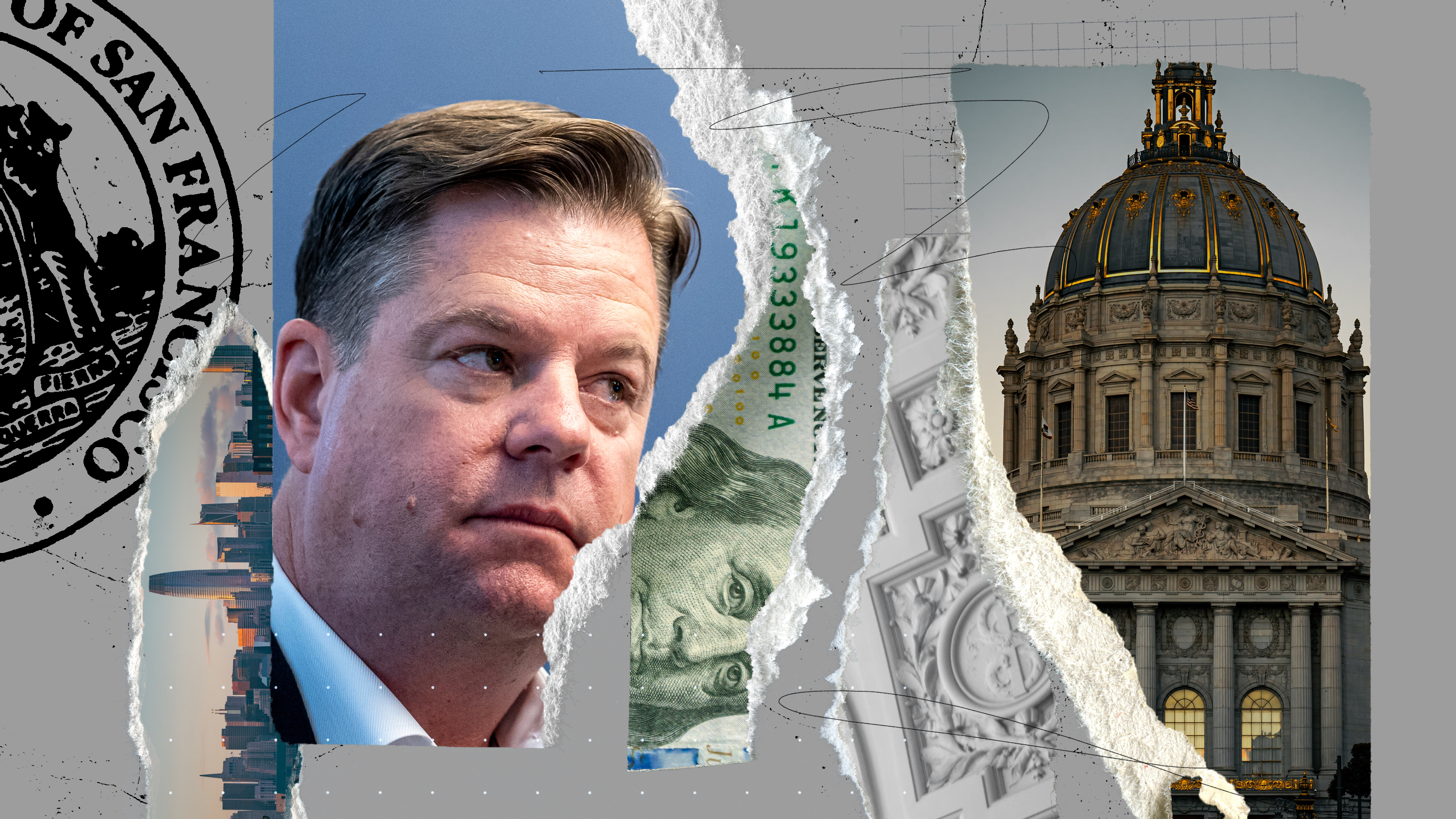 Mark Farrell. Art by Clark Miller; Farrell image via Getty