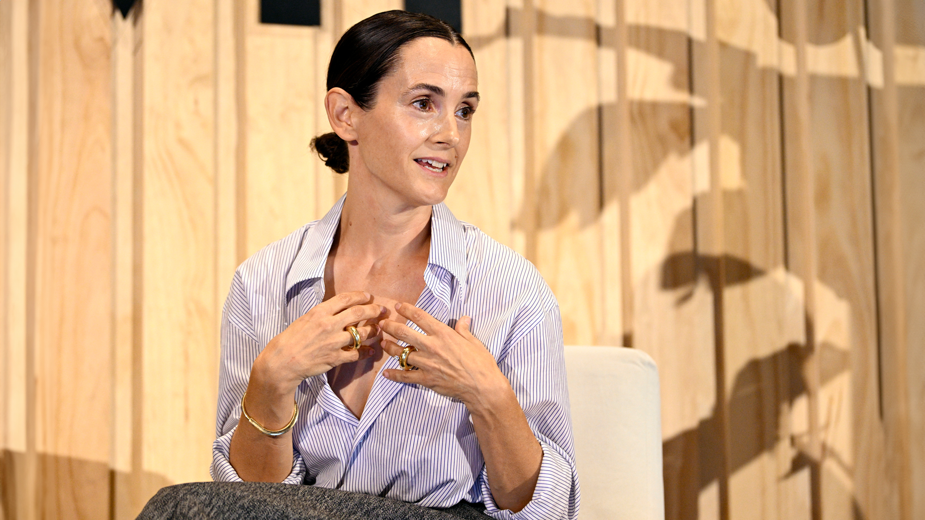 Karla Welch, co-founder and CEO of The Period Company, speaking on Monday night at WTF 2024. Photo by Erin Beach for The Information.