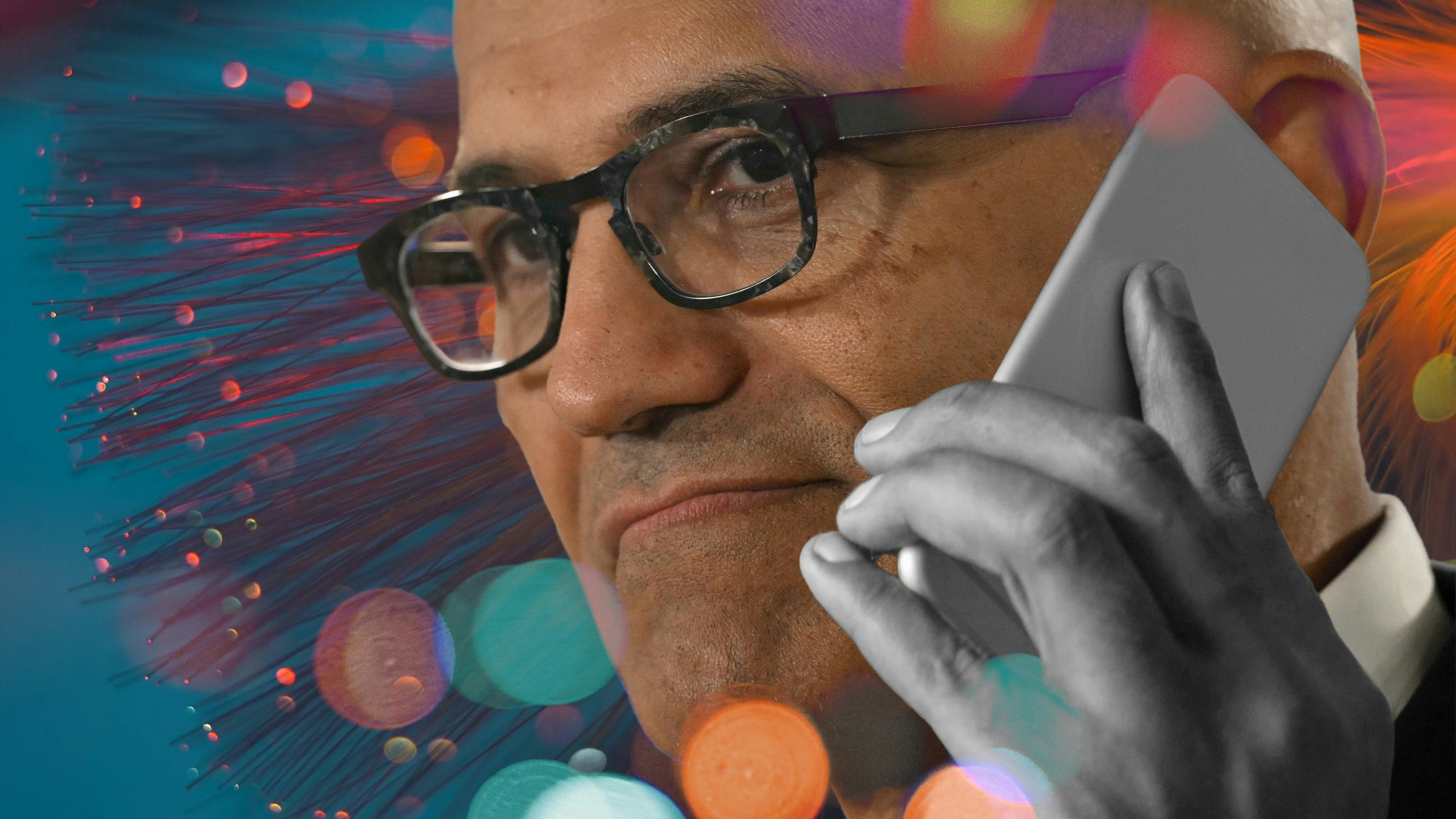 Art by Clark Miller; Nadella image via Getty